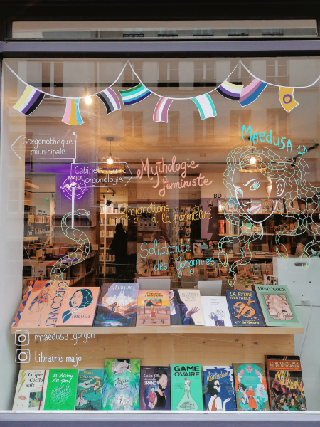 Colorful window at a bookshop in Paris