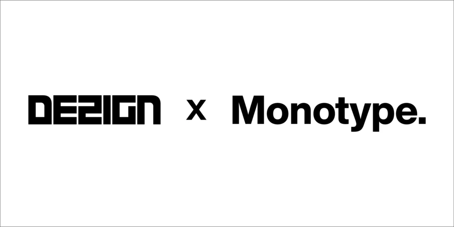 Lockup of DESIGN210 and Monotype logos, black text on a white background: "DESIGN x Monotype"